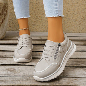 Women's side zipper low wedge heels sneakers - Lightweight casual shoes for summer