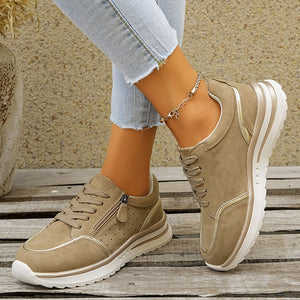 Women's side zipper low wedge heels sneakers - Lightweight casual shoes for summer