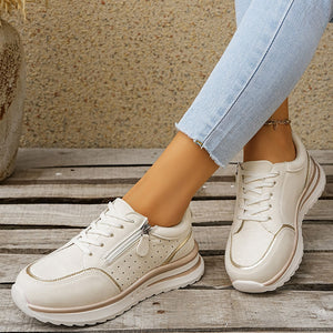 Women's side zipper low wedge heels sneakers - Lightweight casual shoes for summer
