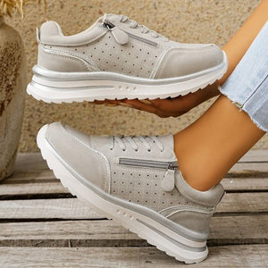 Women's side zipper low wedge heels sneakers - Lightweight casual shoes for summer