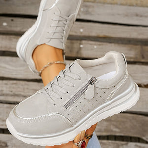 Women's side zipper low wedge heels sneakers - Lightweight casual shoes for summer
