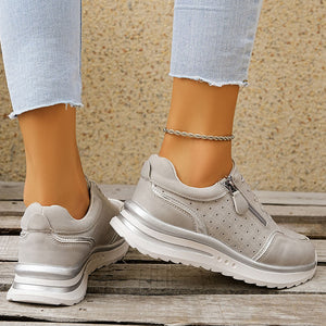 Women's side zipper low wedge heels sneakers - Lightweight casual shoes for summer