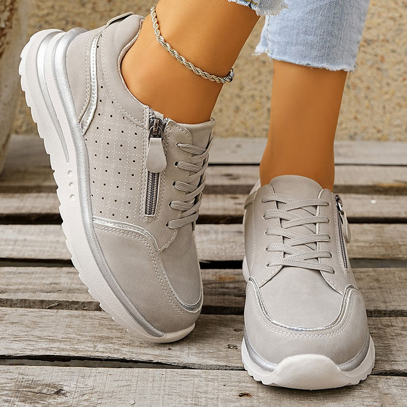 Women's Low Wedge Sneakers with Side Zipper