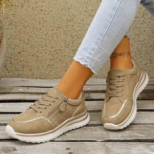 Women's side zipper low wedge heels sneakers - Lightweight casual shoes for summer