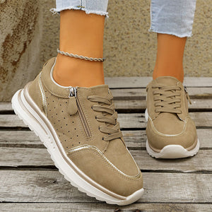 Women's side zipper low wedge heels sneakers - Lightweight casual shoes for summer