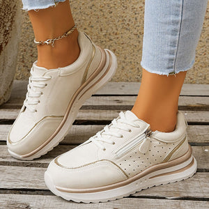 Women's side zipper low wedge heels sneakers - Lightweight casual shoes for summer