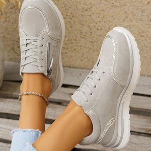 Women's side zipper low wedge heels sneakers - Lightweight casual shoes for summer