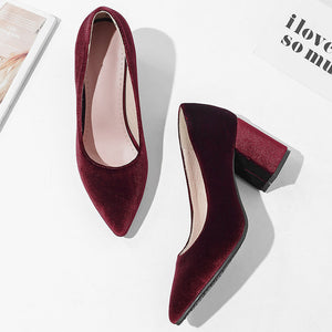 Women's silky velvet pointed toe block heels pumps for wedding/party