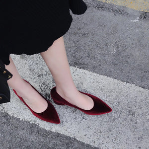Women's silky velvet pointed toe block heels pumps for wedding/party