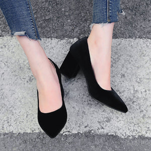 Women's silky velvet pointed toe block heels pumps for wedding/party