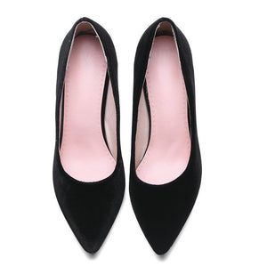 Women's silky velvet pointed toe block heels pumps for wedding/party