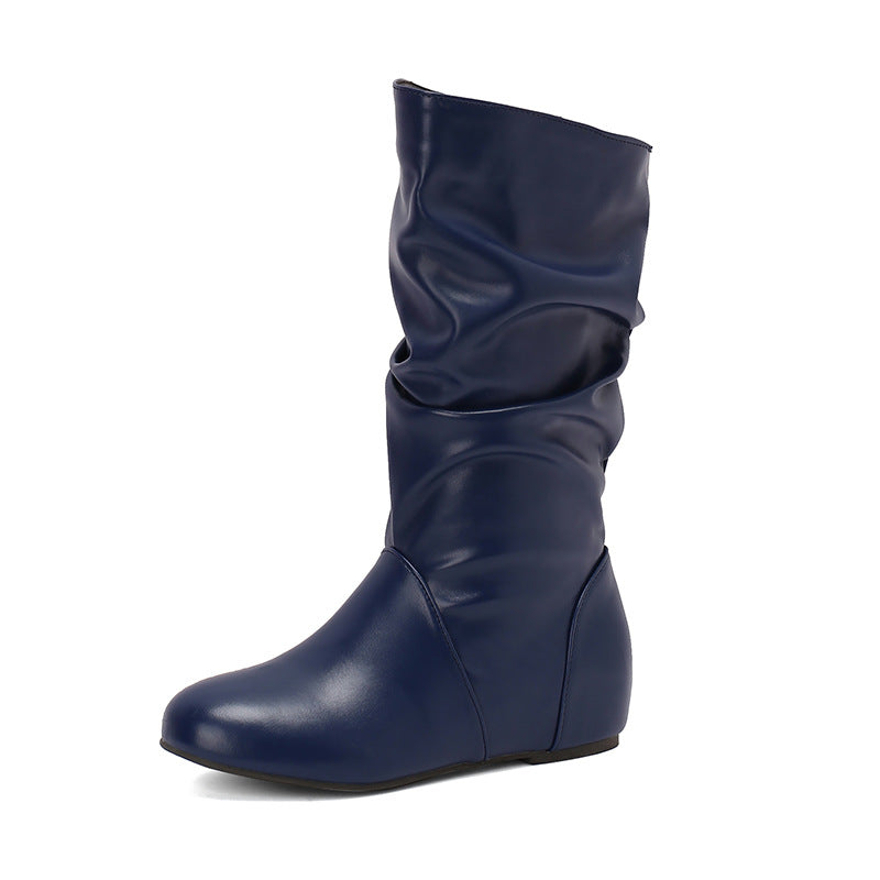 blue Women's slouchy mid calf boots with zipper