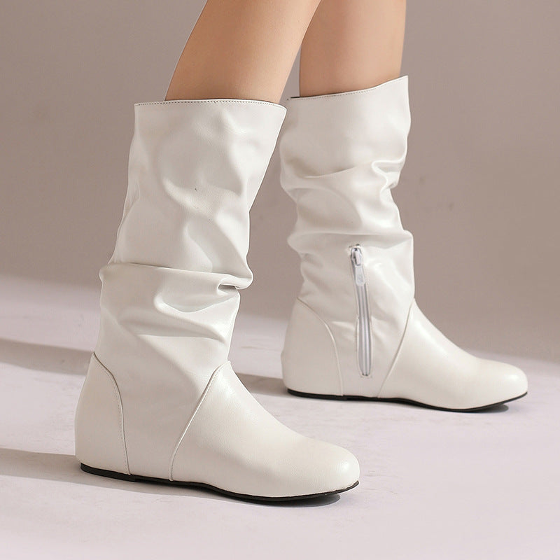 Women's slouchy mid calf boots with zipper