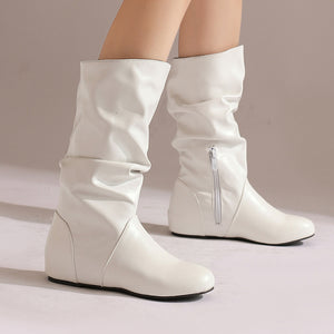 Women's slouchy mid calf boots with zipper