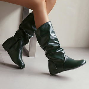 Women's slouchy mid calf boots with zipper