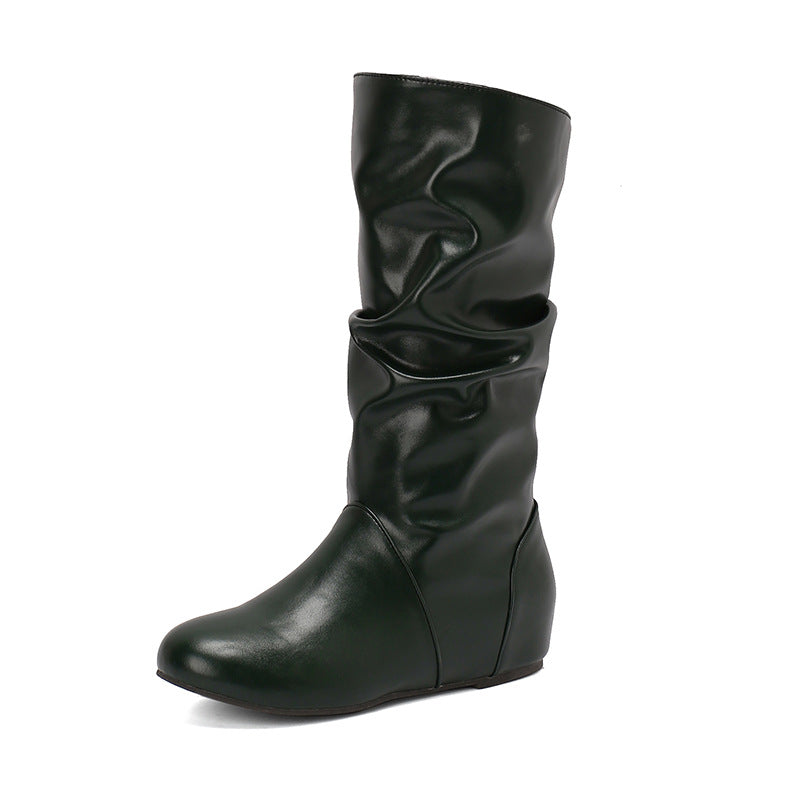 green Women's slouchy mid calf boots with zipper
