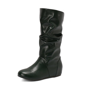 green Women's slouchy mid calf boots with zipper