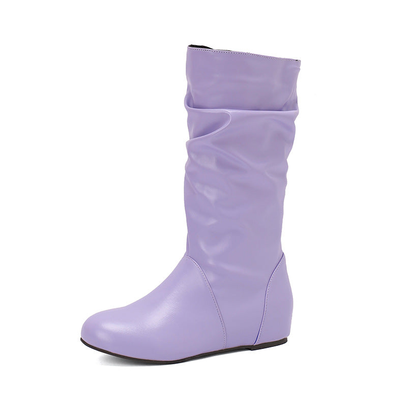 purple Women's slouchy mid calf boots with zipper