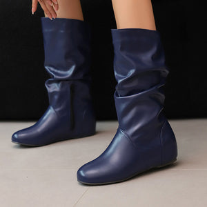 Women's slouchy mid calf boots with zipper