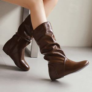 Women's slouchy mid calf boots with zipper