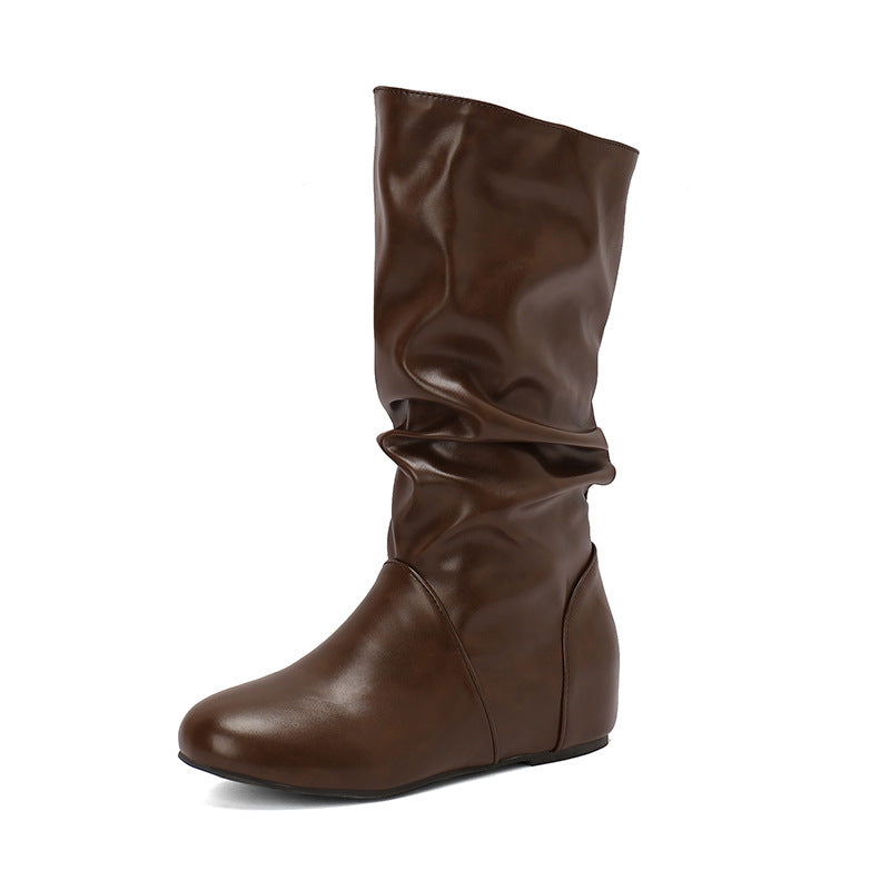 brown Women's slouchy mid calf boots with zipper