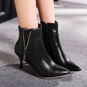 Black Women's stiletto heels pointed toe booties