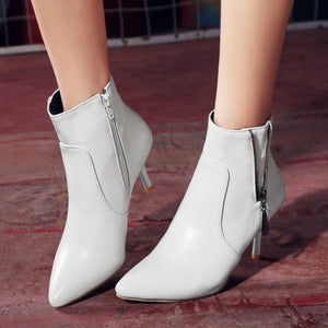 White Women's stiletto heels pointed toe booties