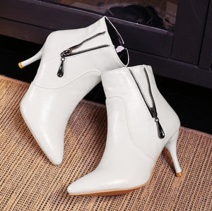 White Women's stiletto heels pointed toe booties