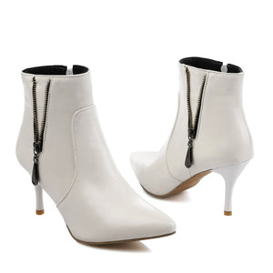 White Women's stiletto heels pointed toe booties