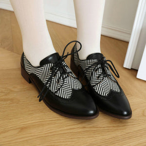 Women's striped patchwork 2 tones oxford brogue shoes