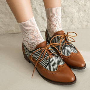 Women's striped patchwork 2 tones oxford brogue shoes
