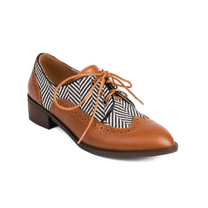 Women's striped patchwork 2 tones oxford brogue shoes
