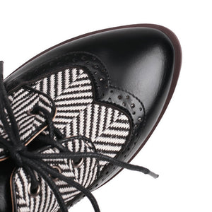 Women's striped patchwork 2 tones oxford brogue shoes