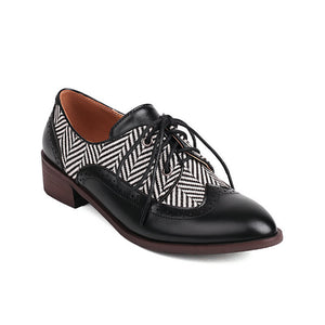 Women's striped patchwork 2 tones oxford brogue shoes