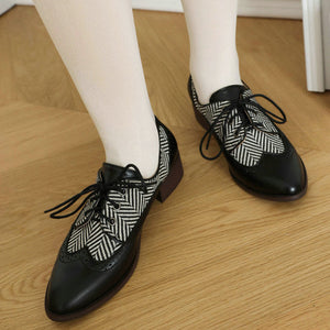 Women's striped patchwork 2 tones oxford brogue shoes