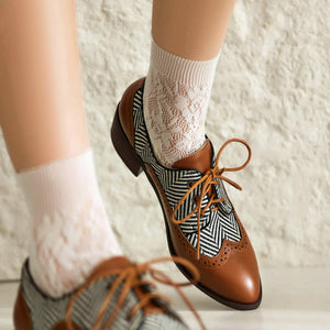 Women's striped patchwork 2 tones oxford brogue shoes