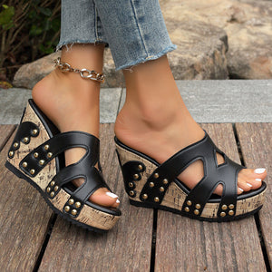 Women's studded wedge heels platform sandals