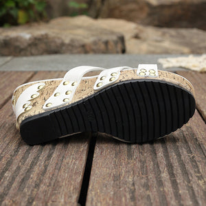 white Women's studded wedge heels platform sandals