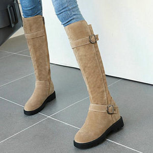 Women's suede knee high biker boots with side zipper