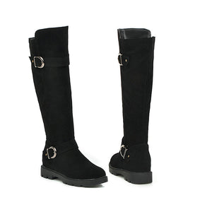 Women's suede knee high biker boots with side zipper