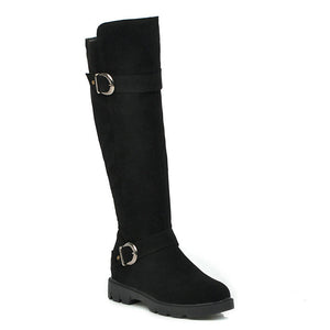 Women's suede knee high biker boots with side zipper