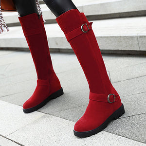 Women's suede knee high biker boots with side zipper