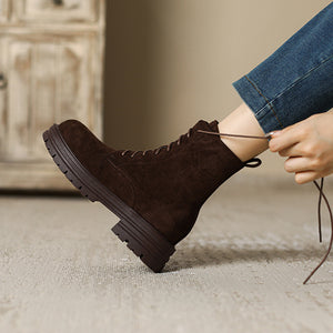 coffee Women's suede lace-up combat boots with zipper