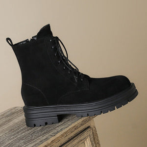 Women's suede lace-up combat boots with zipper