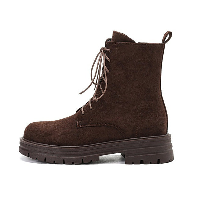 Women's suede lace-up combat boots with zipper