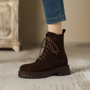 Women's suede lace-up combat boots with zipper