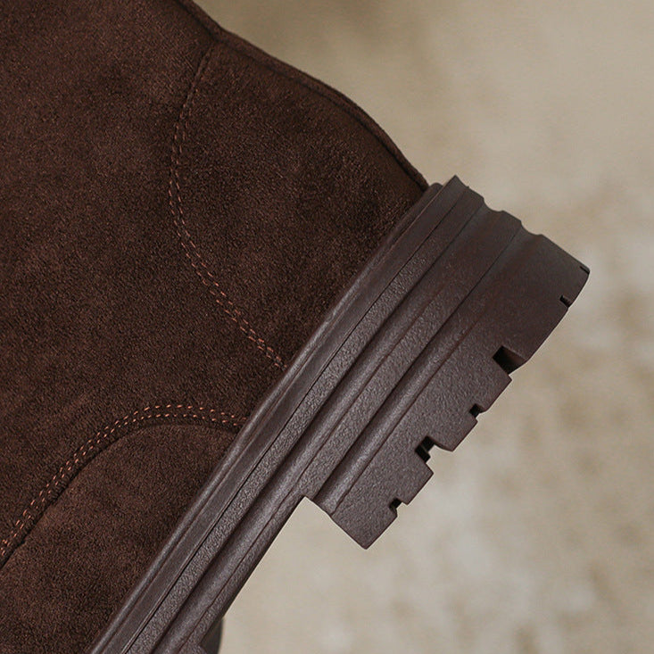 coffee Women's suede lace-up combat boots with zipper