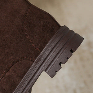 coffee Women's suede lace-up combat boots with zipper