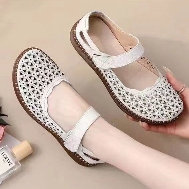 Women's summer hollow breathable closed toe sandals comfy walking flat shoes