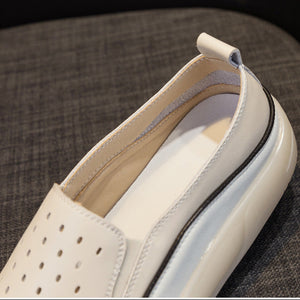 apricot Women's summer hollowed leather slip-on platform loafers